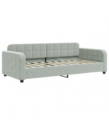 vidaXL Daybed with Trundle and Mattresses Light Grey 90x190 cm Velvet