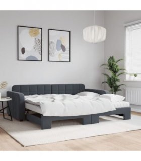 vidaXL Daybed with Trundle and Mattresses Dark Grey 90x190 cm Velvet