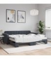 vidaXL Daybed with Trundle and Mattresses Dark Grey 90x190 cm Velvet