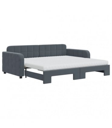 vidaXL Daybed with Trundle and Mattresses Dark Grey 90x190 cm Velvet