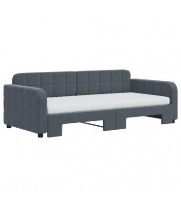 vidaXL Daybed with Trundle and Mattresses Dark Grey 90x190 cm Velvet