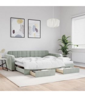 vidaXL Daybed with Trundle&Drawers without Mattress Light Grey 90x190 cm