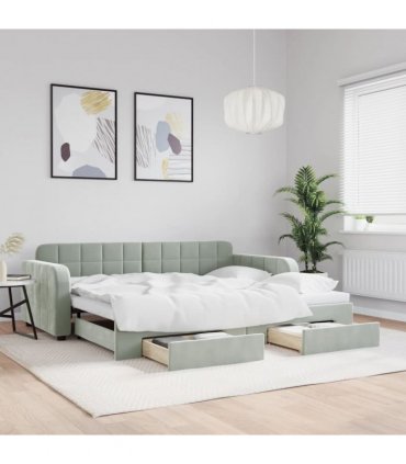 vidaXL Daybed with Trundle&Drawers without Mattress Light Grey 90x190 cm