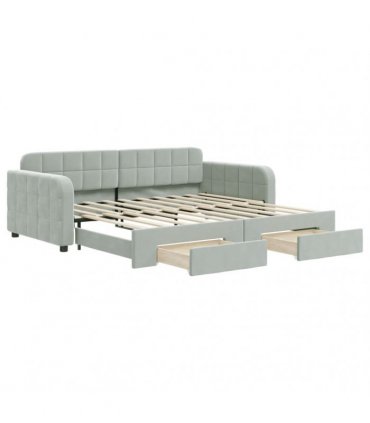 vidaXL Daybed with Trundle&Drawers without Mattress Light Grey 90x190 cm