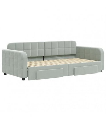 vidaXL Daybed with Trundle&Drawers without Mattress Light Grey 90x190 cm