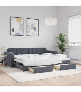 vidaXL Daybed with Trundle&Drawers without Mattress Dark Grey 90x190 cm
