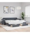 vidaXL Daybed with Trundle&Drawers without Mattress Dark Grey 90x190 cm