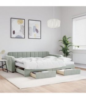 vidaXL Daybed with Trundle and Drawers Light Grey 90x190 cm Velvet