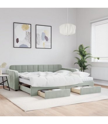 vidaXL Daybed with Trundle and Drawers Light Grey 90x190 cm Velvet