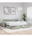 vidaXL Daybed with Trundle and Drawers Light Grey 90x190 cm Velvet