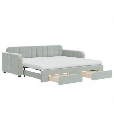 vidaXL Daybed with Trundle and Drawers Light Grey 90x190 cm Velvet