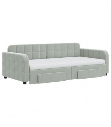 vidaXL Daybed with Trundle and Drawers Light Grey 90x190 cm Velvet