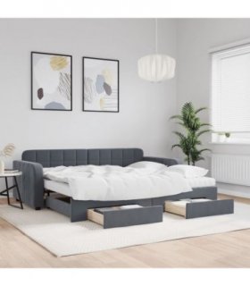 vidaXL Daybed with Trundle and Drawers Dark Grey 90x190 cm Velvet