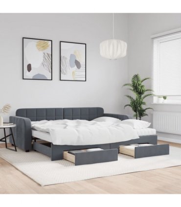vidaXL Daybed with Trundle and Drawers Dark Grey 90x190 cm Velvet