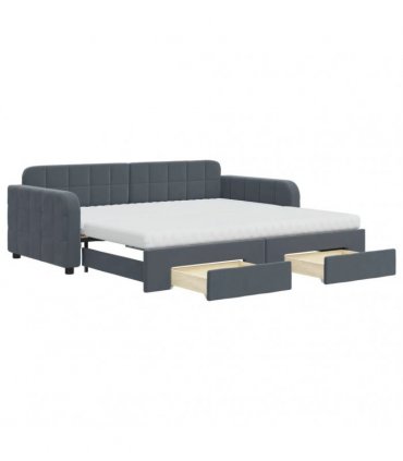 vidaXL Daybed with Trundle and Drawers Dark Grey 90x190 cm Velvet
