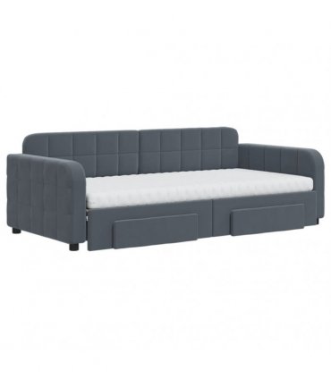 vidaXL Daybed with Trundle and Drawers Dark Grey 90x190 cm Velvet