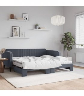 vidaXL Daybed with Trundle and Mattresses Dark Grey 90x190 cm Velvet