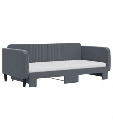 vidaXL Daybed with Trundle and Mattresses Dark Grey 90x190 cm Velvet