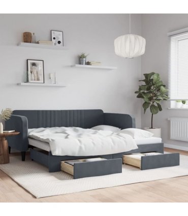 vidaXL Daybed with Trundle&Drawers without Mattress Dark Grey 90x190cm
