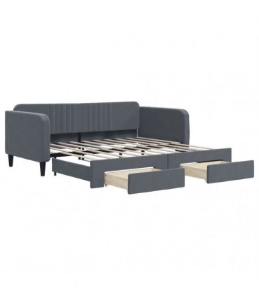 vidaXL Daybed with Trundle&Drawers without Mattress Dark Grey 90x190cm