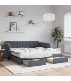 vidaXL Daybed with Trundle and Drawers Dark Grey 90x190 cm Velvet