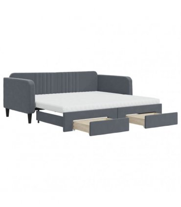 vidaXL Daybed with Trundle and Drawers Dark Grey 90x190 cm Velvet