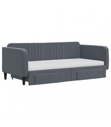 vidaXL Daybed with Trundle and Drawers Dark Grey 90x190 cm Velvet