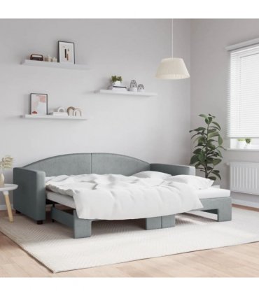 vidaXL Daybed with Trundle without Mattress Light Grey 90x190 cm