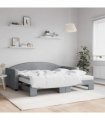 vidaXL Daybed with Trundle and Mattresses Light Grey 90x190 cm Fabric