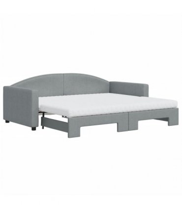 vidaXL Daybed with Trundle and Mattresses Light Grey 90x190 cm Fabric