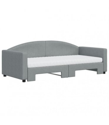 vidaXL Daybed with Trundle and Mattresses Light Grey 90x190 cm Fabric