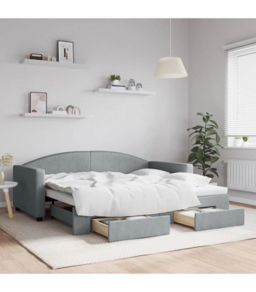 vidaXL Daybed with Trundle&Drawers Light Grey 90x190 cm