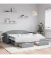 vidaXL Daybed with Trundle and Drawers Light Grey 90x190 cm Fabric