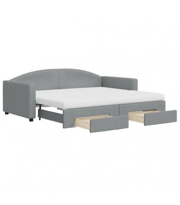 vidaXL Daybed with Trundle and Drawers Light Grey 90x190 cm Fabric