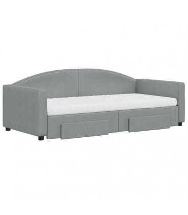 vidaXL Daybed with Trundle and Drawers Light Grey 90x190 cm Fabric