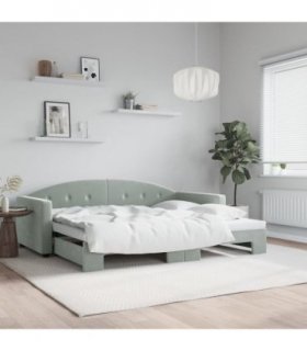 vidaXL Daybed with Trundle without Mattress Light Grey 90x190 cm