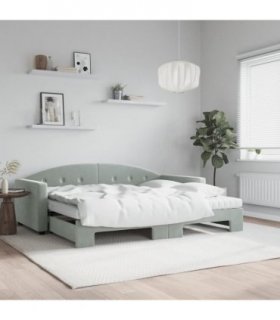 vidaXL Daybed with Trundle and Mattresses Light Grey 90x190 cm Velvet