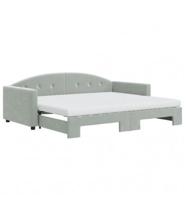 vidaXL Daybed with Trundle and Mattresses Light Grey 90x190 cm Velvet