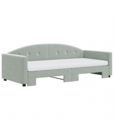 vidaXL Daybed with Trundle and Mattresses Light Grey 90x190 cm Velvet