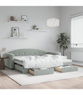 vidaXL Daybed with Trundle&Drawers without Mattress Light Grey 90x190 cm