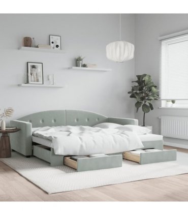 vidaXL Daybed with Trundle&Drawers without Mattress Light Grey 90x190 cm