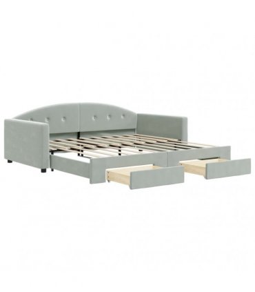 vidaXL Daybed with Trundle&Drawers without Mattress Light Grey 90x190 cm