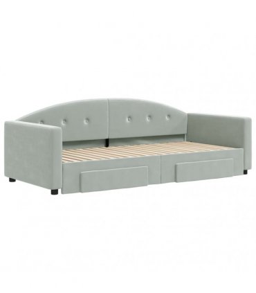 vidaXL Daybed with Trundle&Drawers without Mattress Light Grey 90x190 cm
