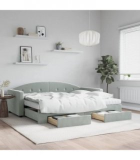 vidaXL Daybed with Trundle and Drawers Light Grey 90x190 cm Velvet