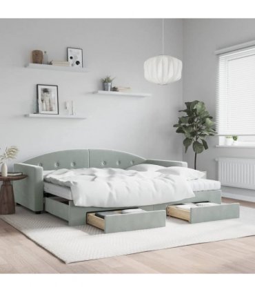 vidaXL Daybed with Trundle and Drawers Light Grey 90x190 cm Velvet