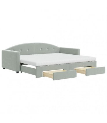 vidaXL Daybed with Trundle and Drawers Light Grey 90x190 cm Velvet