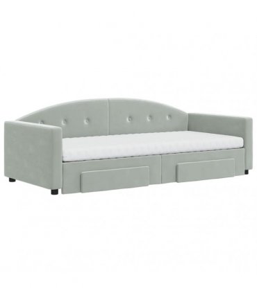 vidaXL Daybed with Trundle and Drawers Light Grey 90x190 cm Velvet