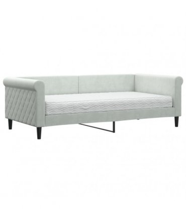 vidaXL Daybed with Mattress Blue Light Grey 90x190 cm Velvet