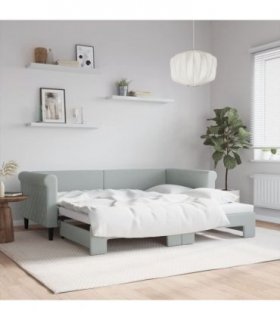 vidaXL Daybed with Trundle without Mattress Light Grey 90x190 cm