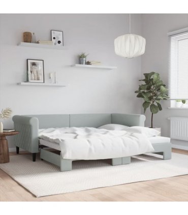 vidaXL Daybed with Trundle without Mattress Light Grey 90x190 cm